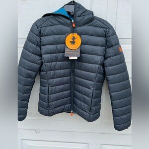 SAVE THE DUCK women Puffer hooded Jacket grey L NWT